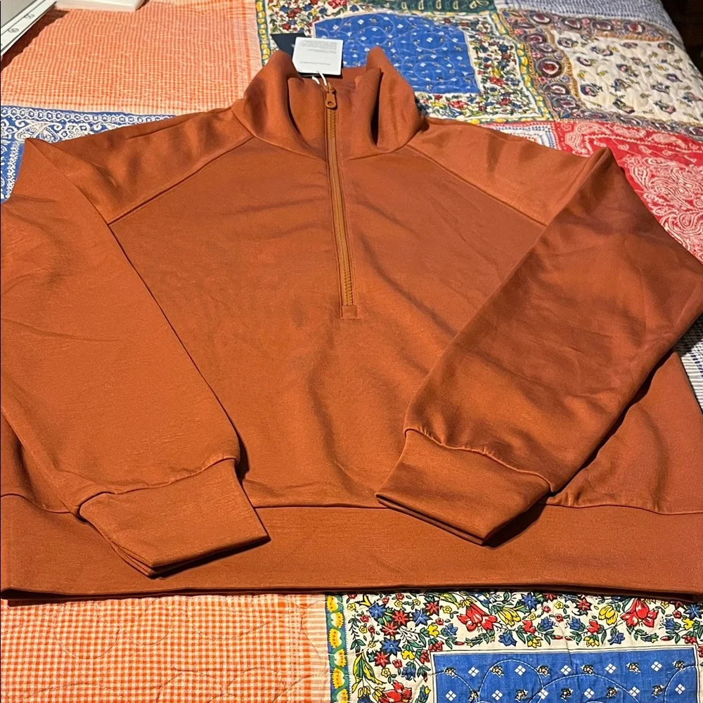 Women’s Pant outfit. Half-Zip Pullover Sweater – Rust Orange and matching pants. - Picture 2 of 9